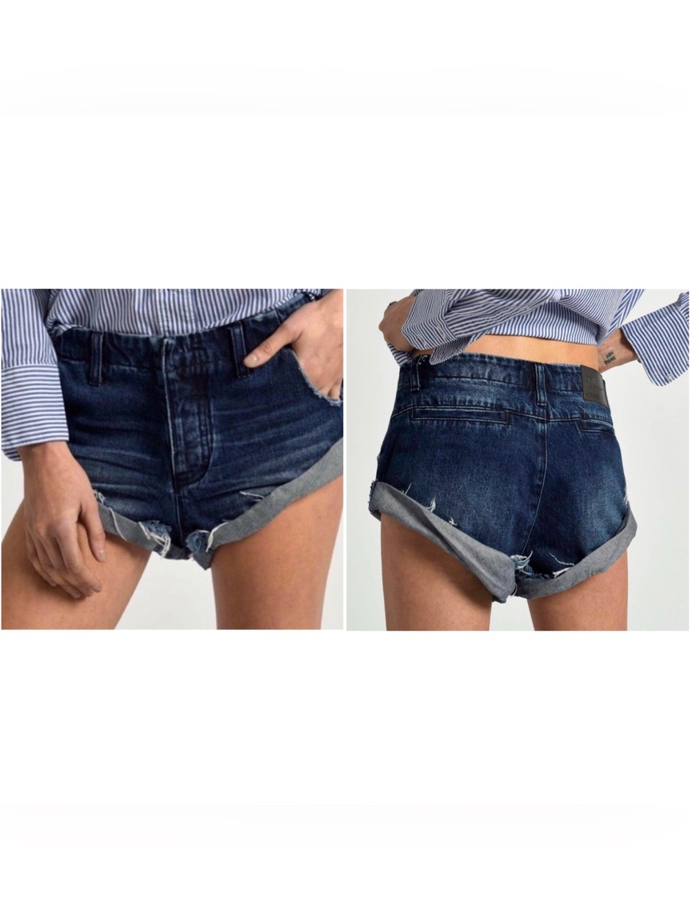 One Teaspoon Sailors Dark Wash Rolled Cuff Denim Shorts NWOT